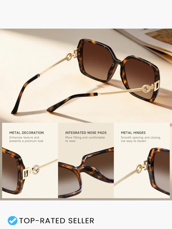 Oversized Retro Square Sunglasses UV Protection Metal Temple Women main image 7